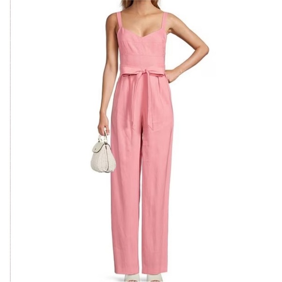ANTONIO MELANI Pants - Antonio Melani Elise Stretch Linen Sweetheart
Neck Sleeveless Tie Waist Jumpsuit